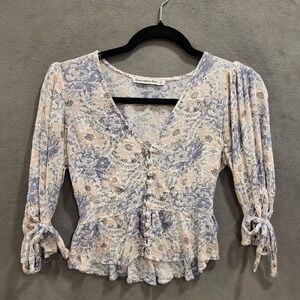 Abercrombie &‎ Fitch Shirt Women Small Tie Sleeve Vneck Floral Peasant Romantic